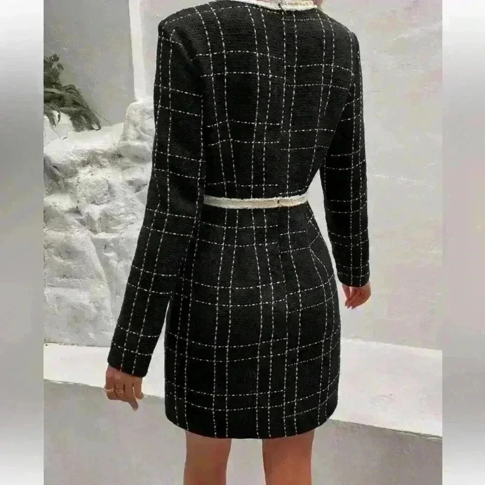 SHEIN | Privé Plaid Print  Button Detail Fitted Dress Size XL - Picture 7 of 10
